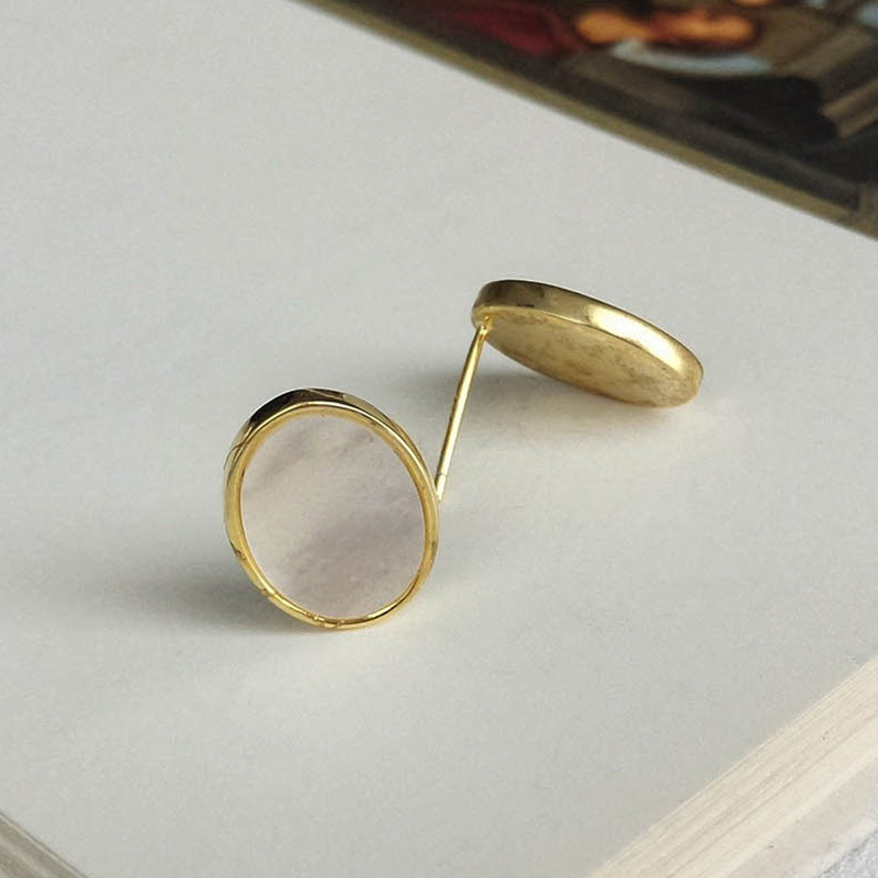 Oval White Shell Sterling Silver Plated Gold Stud Earring