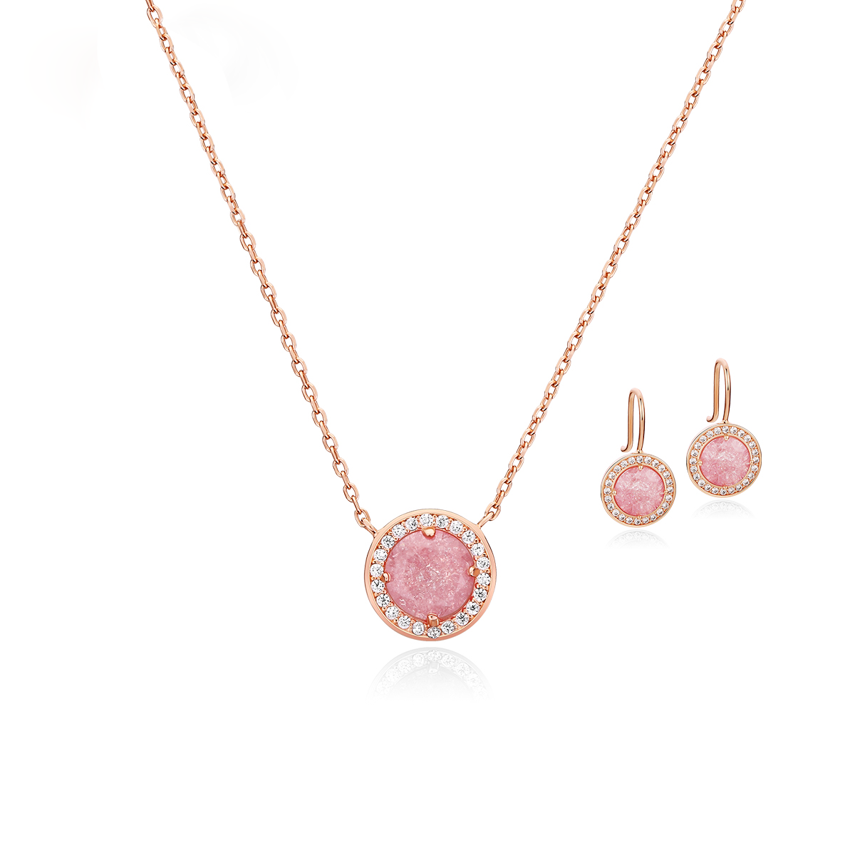 Tear Ice Flower Round Cut Silver Plated 14K Rose Gold Necklace