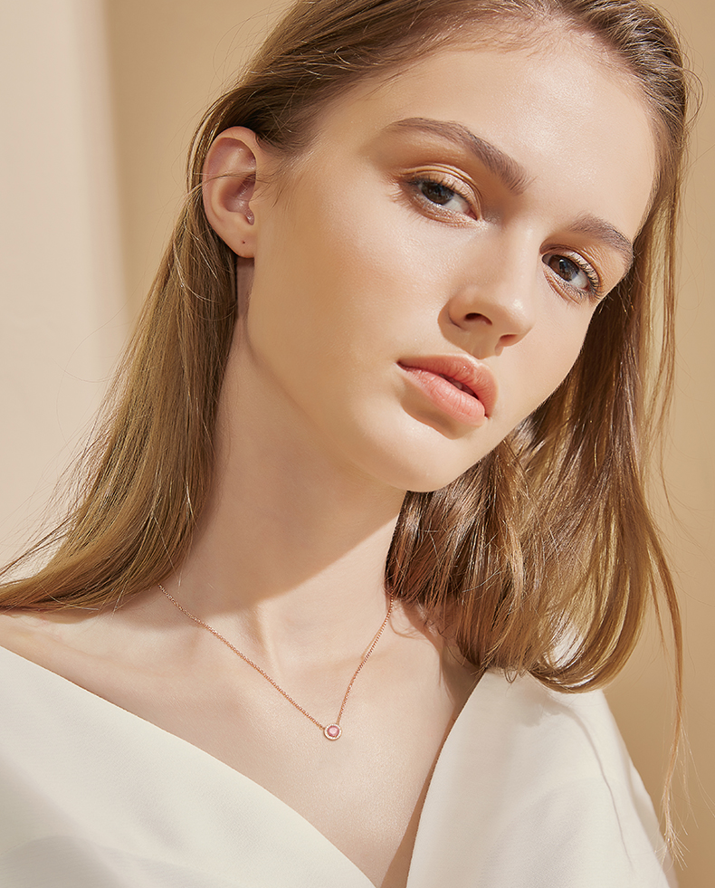 Tear Ice Flower Round Cut Silver Plated 14K Rose Gold Necklace