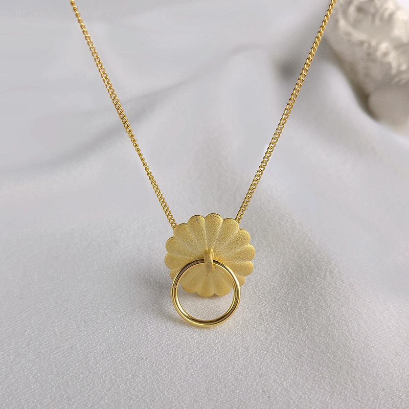 Petal Circle Sterling Silver Plated Gold Necklace