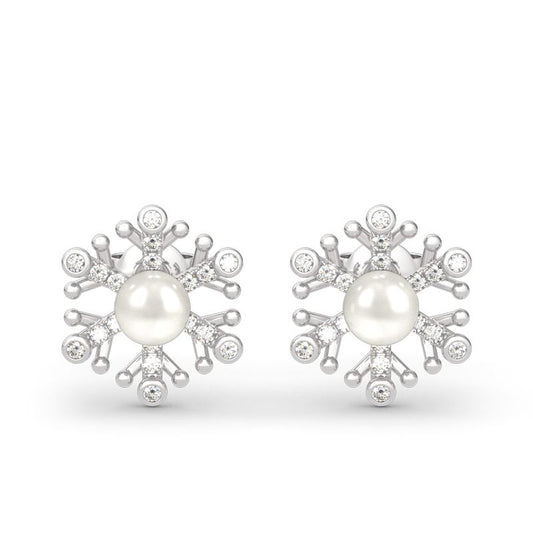 Snowflake Cultured Pearl Sterling Silver Stud Earrings-JE-Juri Elle