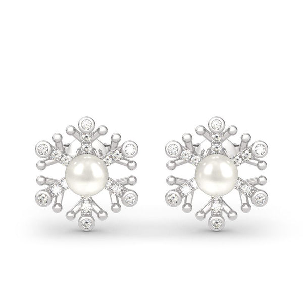 Snowflake Cultured Pearl Sterling Silver Stud Earrings-JE-Juri Elle