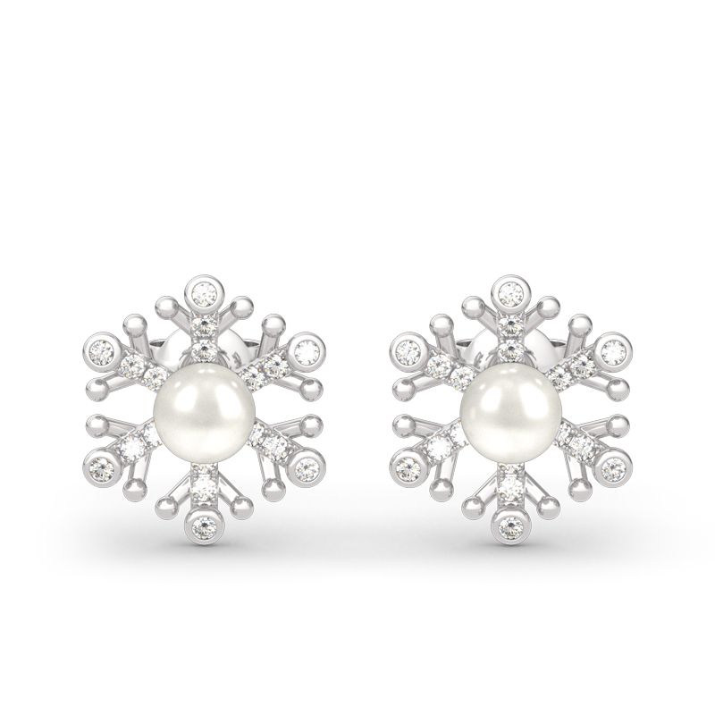 Snowflake Cultured Pearl Sterling Silver Stud Earrings-JE-Juri Elle