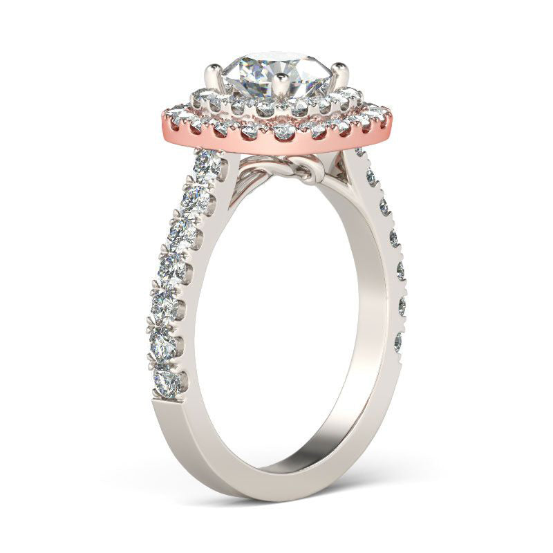 Classic Halo Two Tone Round Cut Sterling Silver Ring-JE-Juri Elle