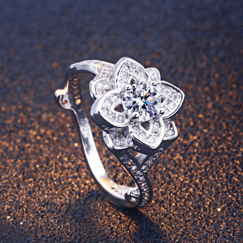 Flower Round Cut Sterling Silver Ring-TL-Juri Elle