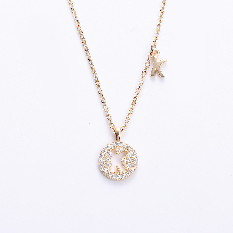 Hollow Letter Round Cut Sterling Silver Plated Champagne Gold Necklace