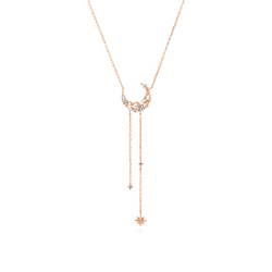 Star & Moon Love Round Cut Plated 14K Rose Gold Necklace