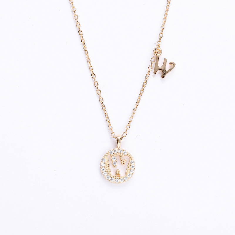 Hollow Letter Round Cut Sterling Silver Plated Champagne Gold Necklace