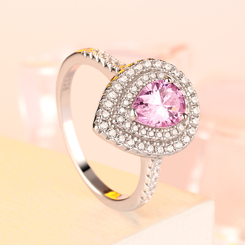 Double Halo Pear Cut Sterling Silver Ring For Women-TL-Juri Elle