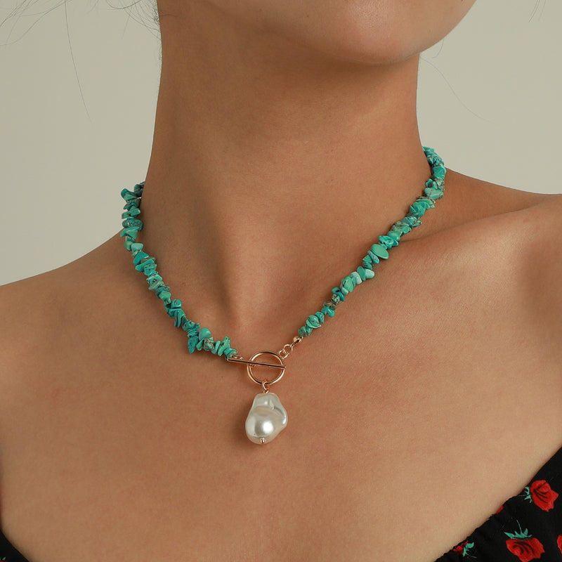 Bohemian Large Shaped Pearl OT Buckle Necklace