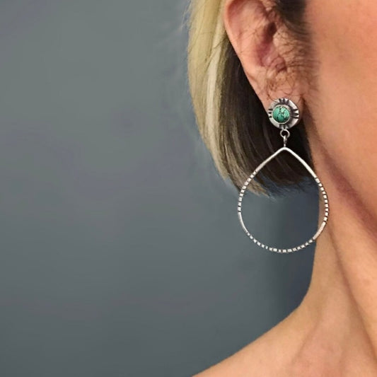 Bohemian Large Water Drop Hollow Turquoise Ear Stud