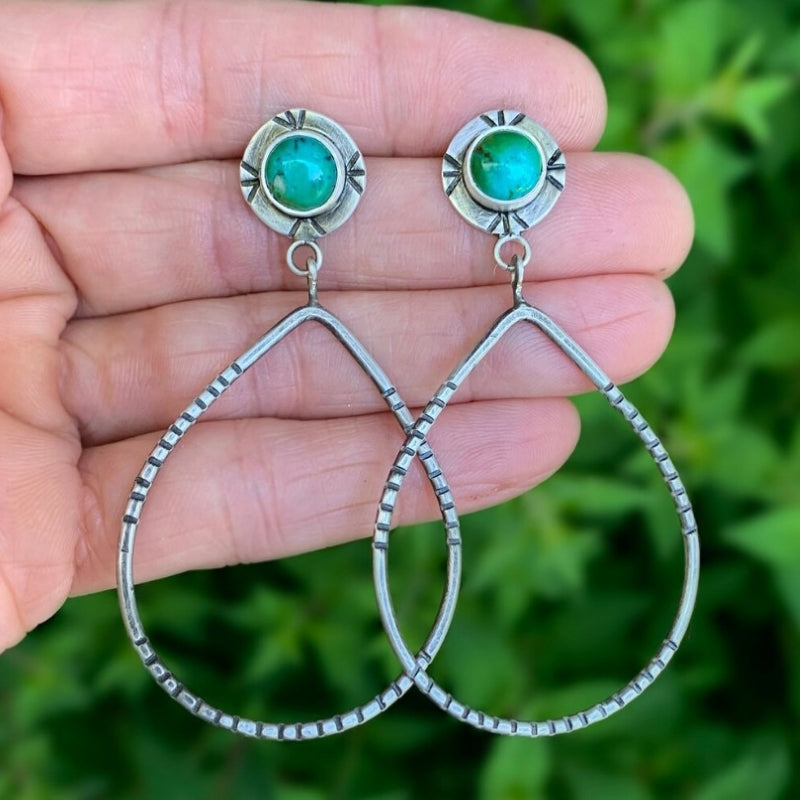 Bohemian Large Water Drop Hollow Turquoise Ear Stud