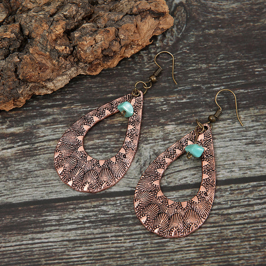 Bohemian Metal Turquoise Red Brass Earrings
