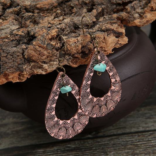 Bohemian Metal Turquoise Red Brass Earrings