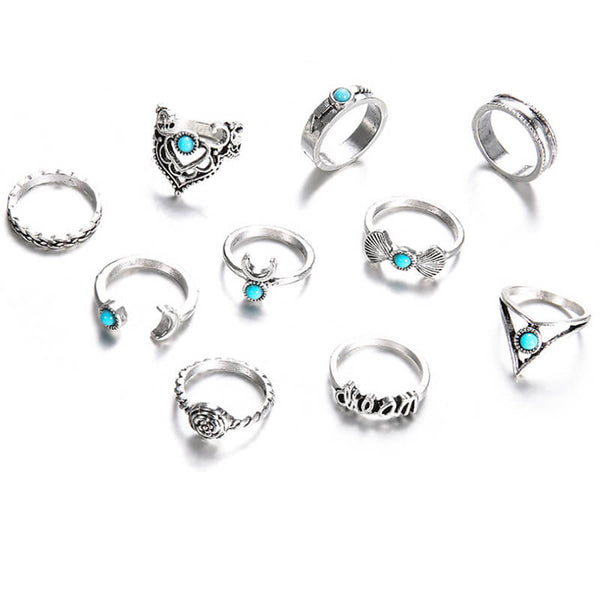 Bohemian Style 10-Piece Combination Ring Set