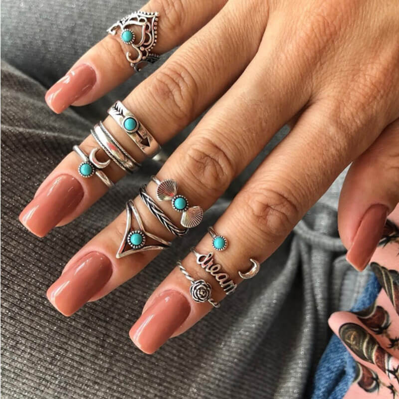 Ensemble de 10 bagues combinées de style bohème