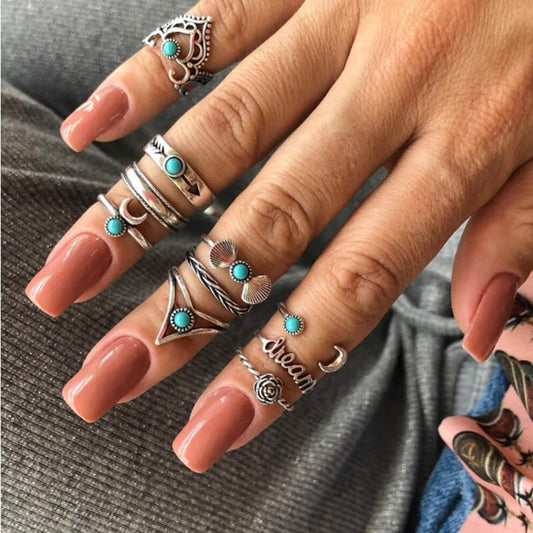 Bohemian Style 10-Piece Combination Ring Set