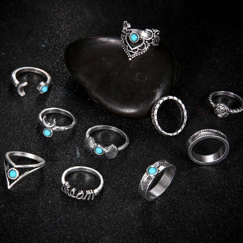 Bohemian Style 10-Piece Combination Ring Set