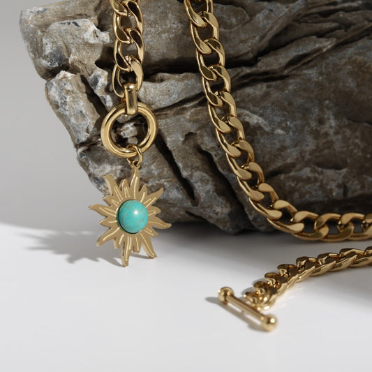 Bohemian Sunflower Turquoise Pendant