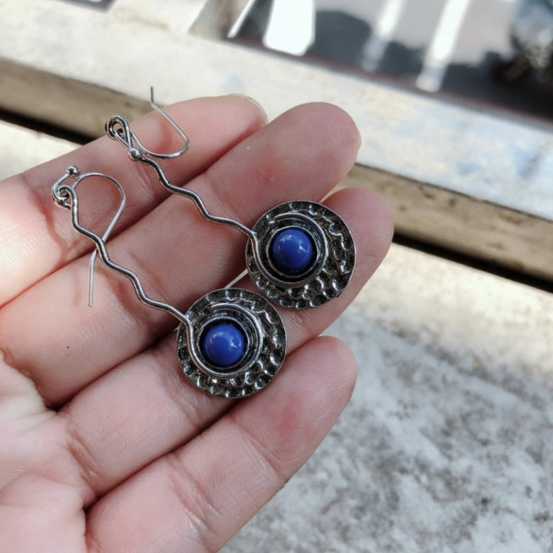 Boucles d'oreilles bohèmes vintage bleues