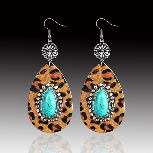 Bohemian Water Drop Leopard Leather Earrings