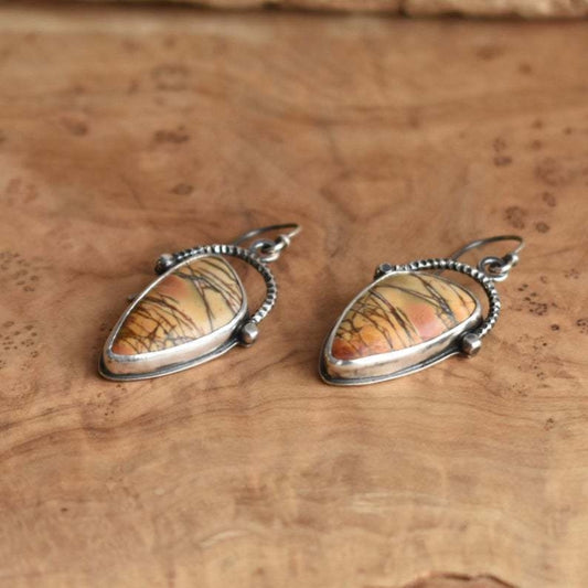 Bohemian Water Drop Yellow Tiger Stone Drop Earrings