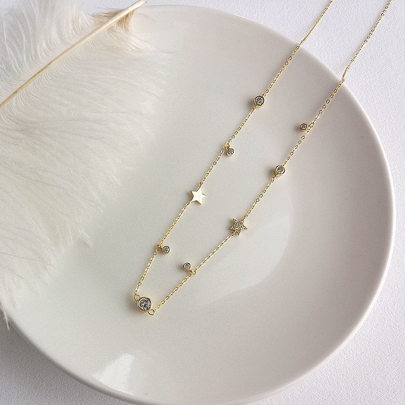 Mini Multi-element Round Cut Sterling Silver Plated Gold Necklace