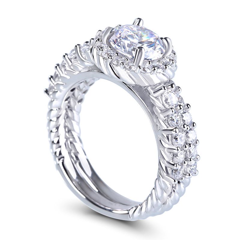 Braided Round Cut Sterling Silver Ring Set-JE-Juri Elle