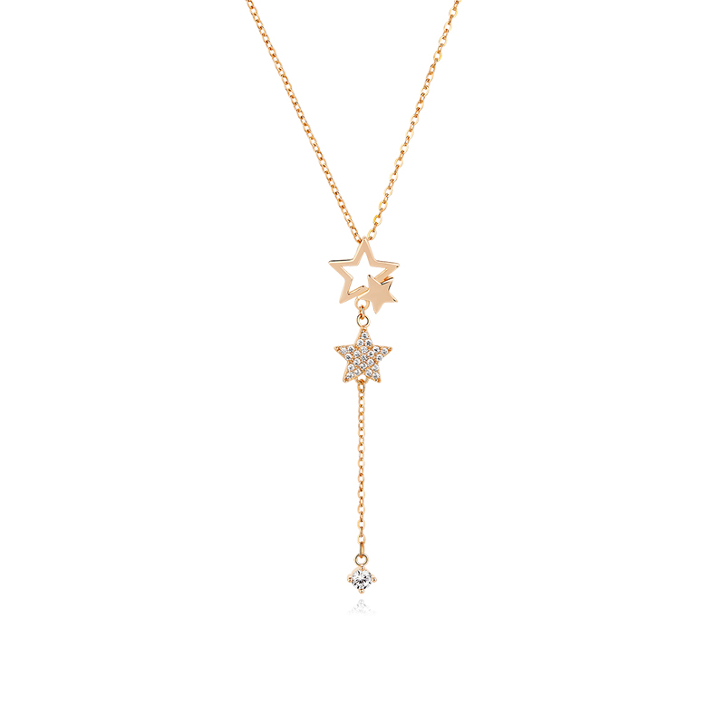 Picking Stars For You Round Cut Sterling Silver Plated 14K Rose Gold Necklace
