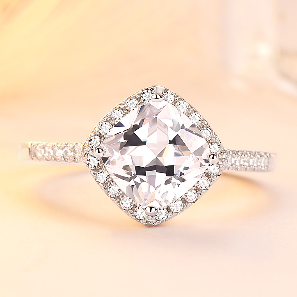 Halo Princess Cut Sterling Silver Ring-TL-Juri Elle