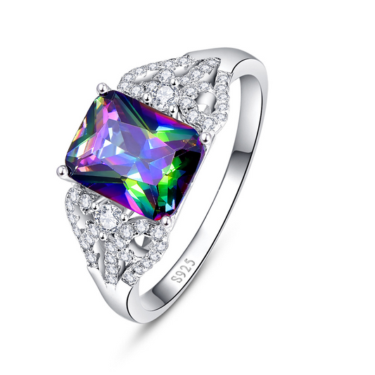 Shiny Cushion Cut Sterling Silver Ring-ZX-Juri Elle