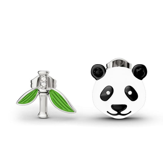 Cute Panda Bamboo Mismatched Earrings-JE-Juri Elle