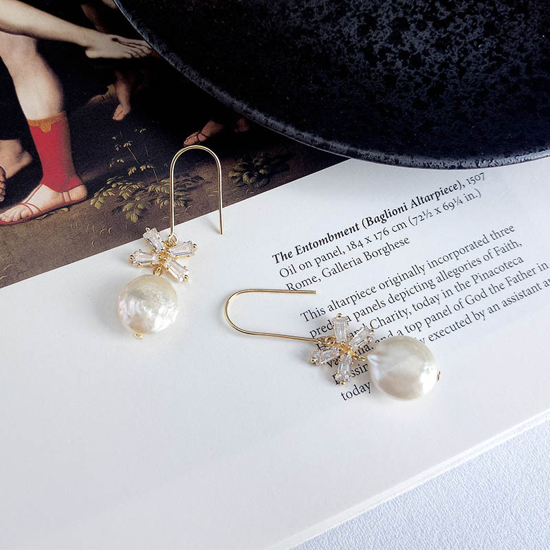 Boucles d'oreilles en or plaqué argent sterling avec perle baroque Sweet Bow