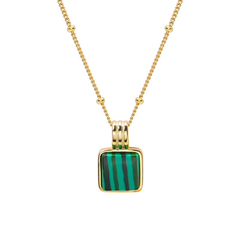Classic Malachite Sterling Silver Plated Gold Necklace