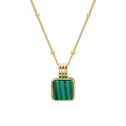 Classic Malachite Sterling Silver Plated Gold Necklace