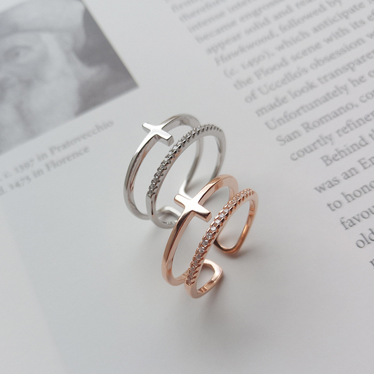 Adjustable Double-layer Cross Sterling Silver Ring