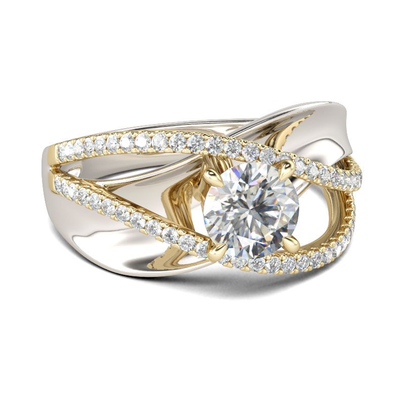 Two Tone Crossover Round Cut Sterling Silver Ring-JE-Juri Elle