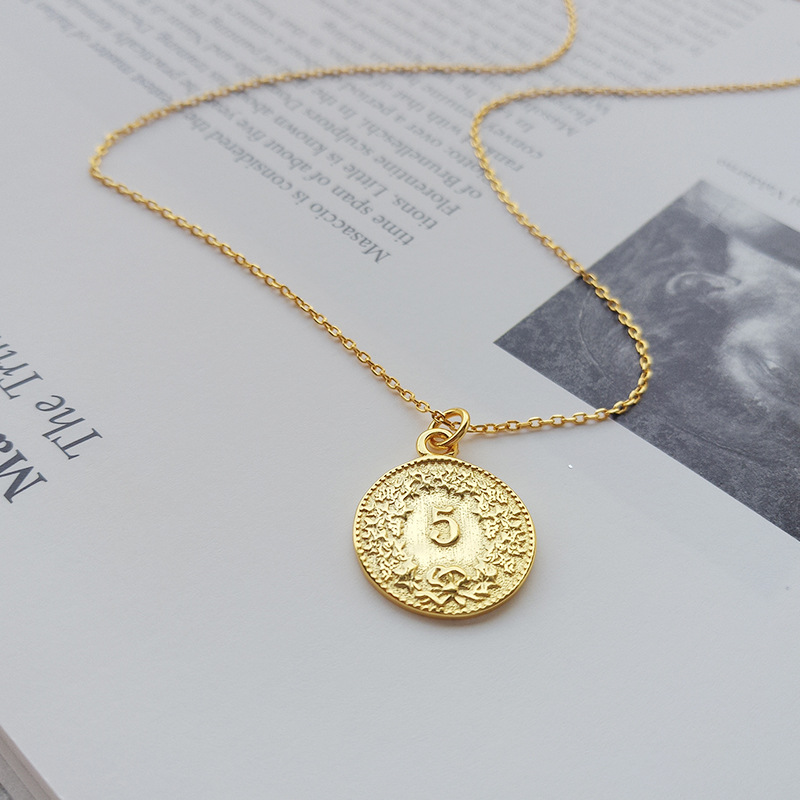 Portrait Coin Collier en argent sterling plaqué or
