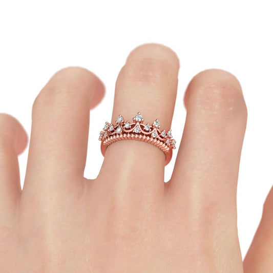 Rose Gold Tone Crown Sterling Silver Ring-JE-Juri Elle