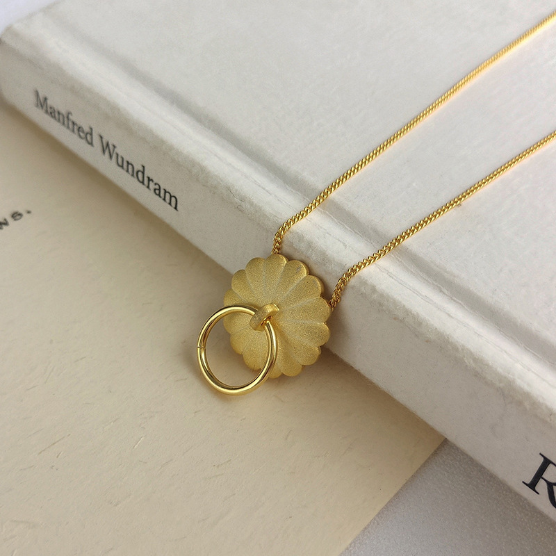 Petal Circle Sterling Silver Plated Gold Necklace