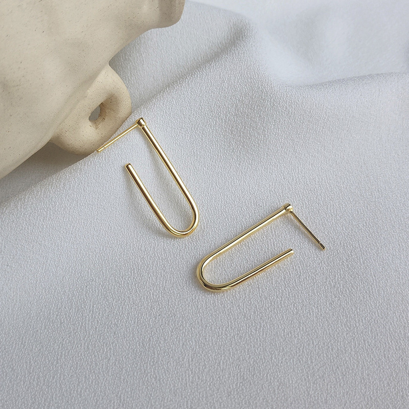Simple Geometry Sterling Silver Plated Gold Stud Earring