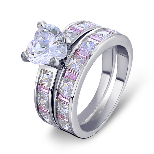 Heart Cut Sterling Silver Ring Set For Women-TL-Juri Elle