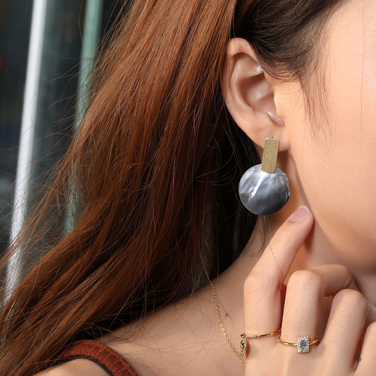 Shell Geometry Sterling Silver Plated Gold Stud Earring