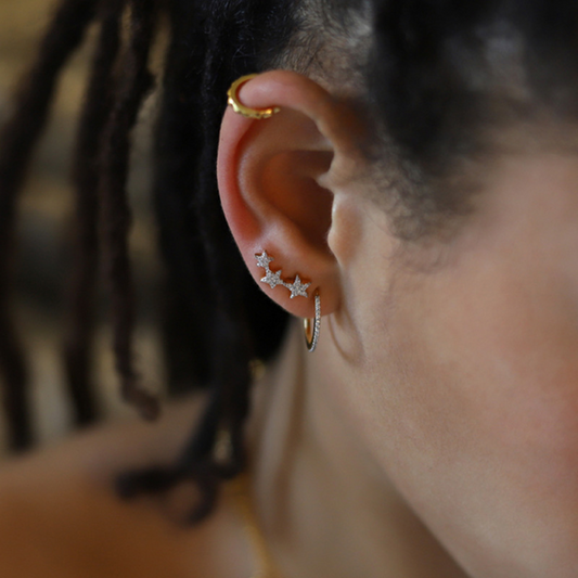 Multiple Stars Round Cut Sterling Silver Plated Gold Stud Earring