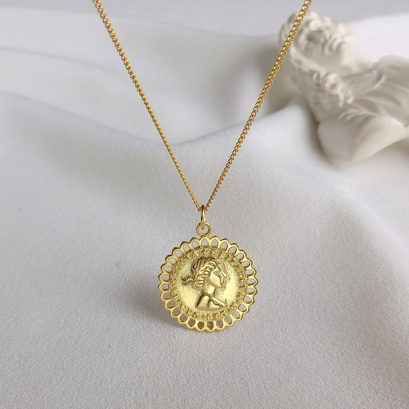 Trendy Portrait Sterling Silver Plated Gold Necklace