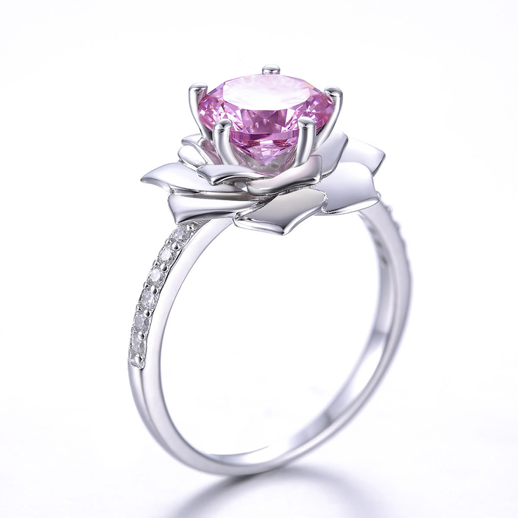 Flower Round Cut Sterling Silver Ring-ZX-Juri Elle