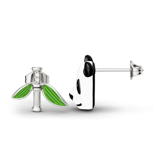 Cute Panda Bamboo Mismatched Earrings-JE-Juri Elle