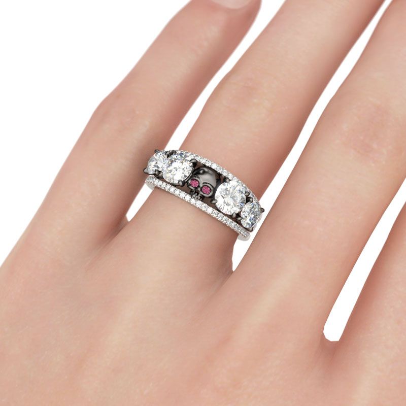 Two Tone Round Cut Sterling Silver Skull Ring-JE-Juri Elle