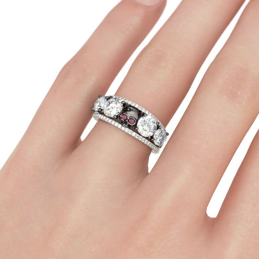Two Tone Round Cut Sterling Silver Skull Ring-JE-Juri Elle