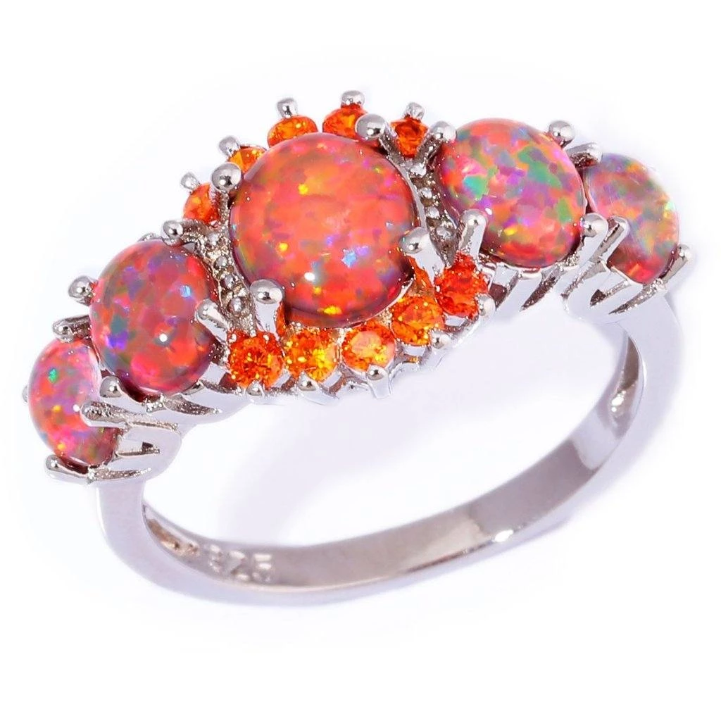 Stunning Orange Fire Opal Garnet Silver Ring